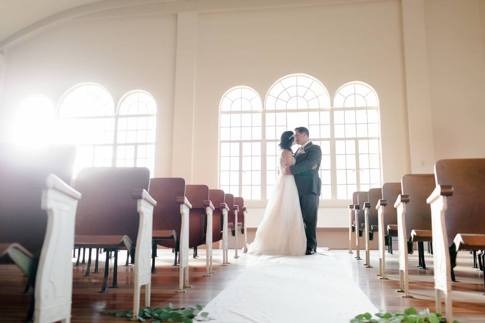 Newlyweds kissing