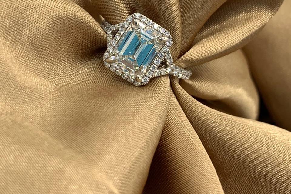 Emerald Cut Split Shank Ring