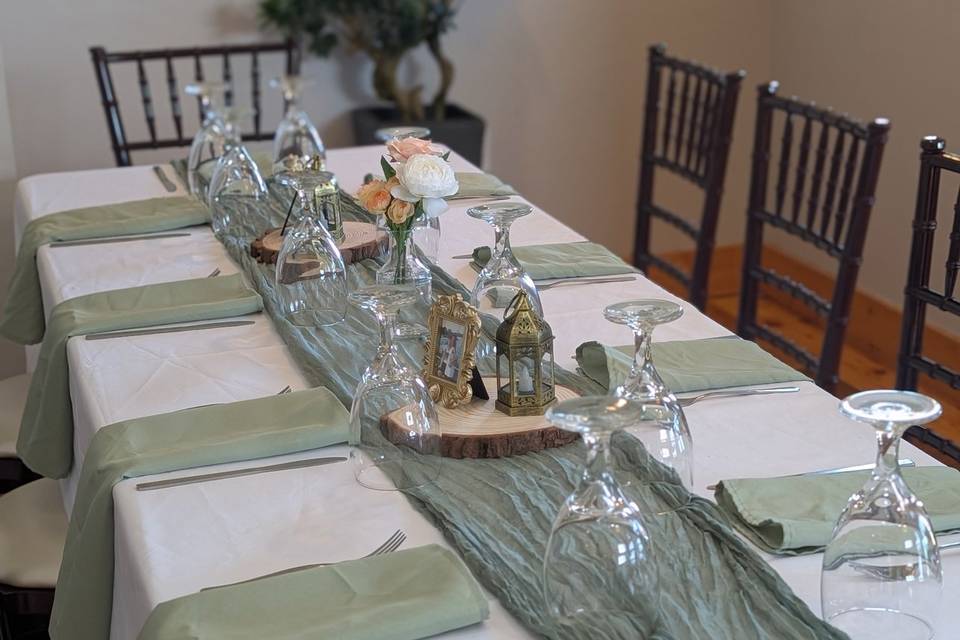 Sage green dinner tablescape