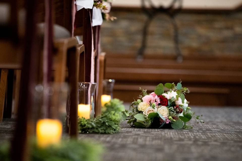 Red and Pink in Ceremony Aisle