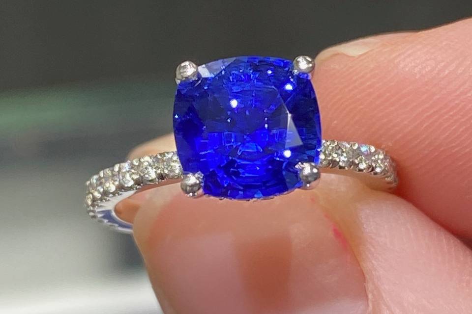 Cushion-cut blue sapphire
