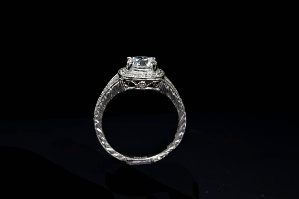 Silver, diamond ring
