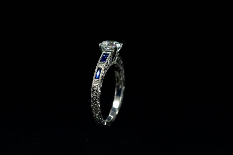 Diamond with blue sapphire