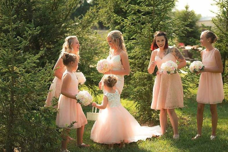 Pink silk flowers wedding party
