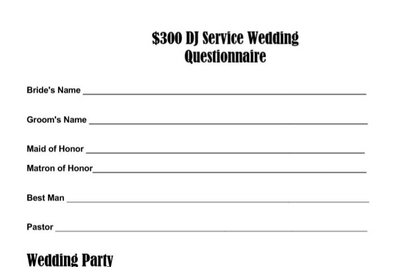 Wedding Questionnaire