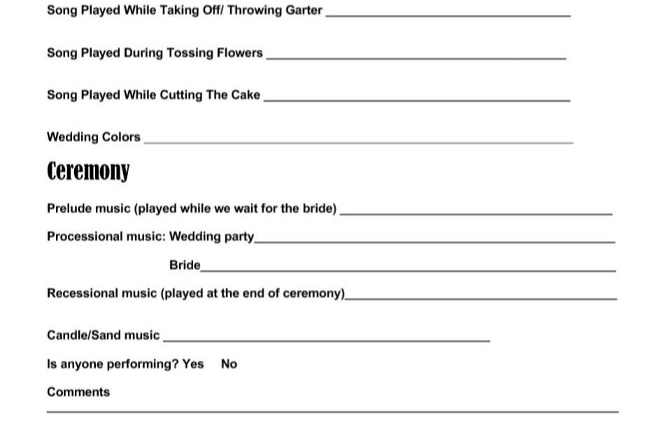 Wedding Questionnaire Page 2
