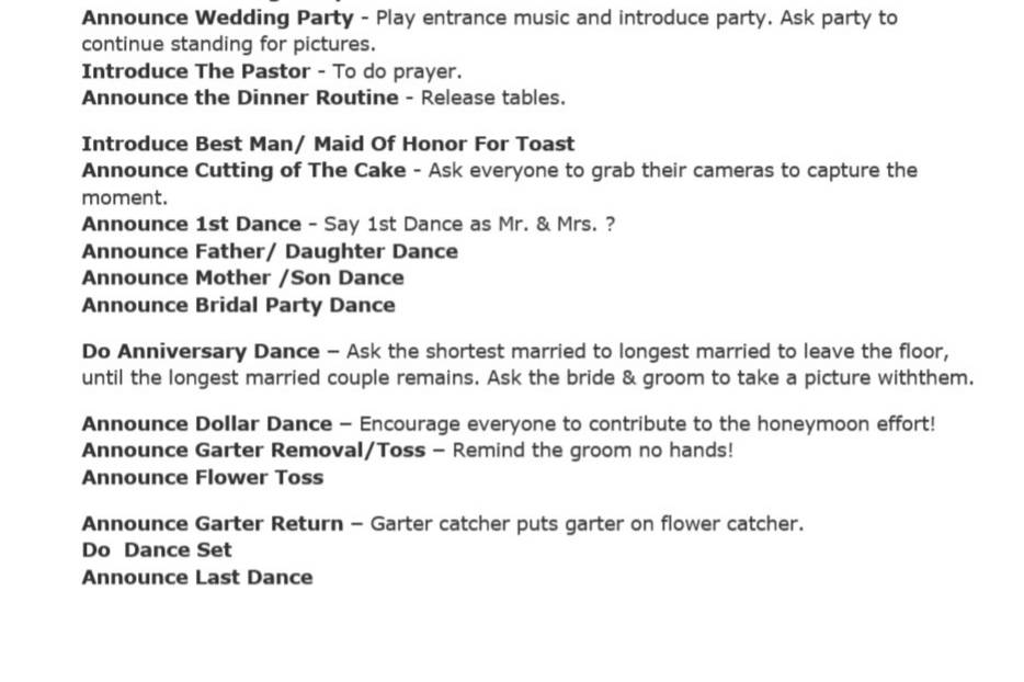 Normal Wedding Agenda