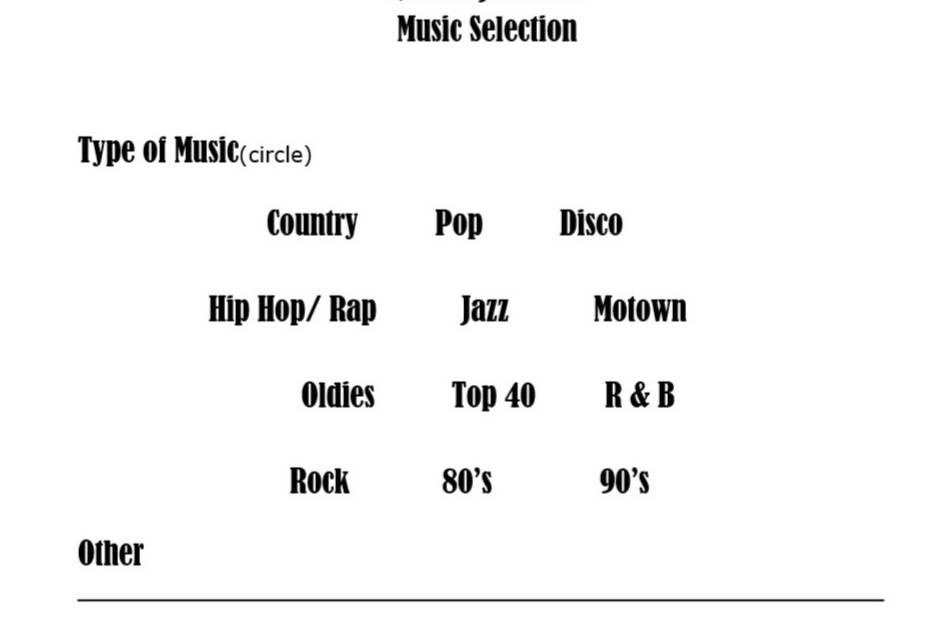 Music Selection Form