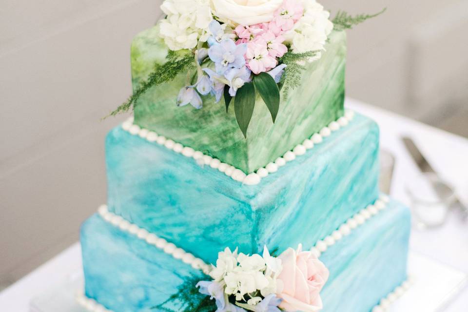 Water Colored Inspired Wedding Cake with Fresh Floral Accents