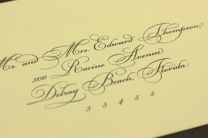 Add the finishing touch to your envelopes with our beautiful computerized calligraphy.{Bickham Swash}