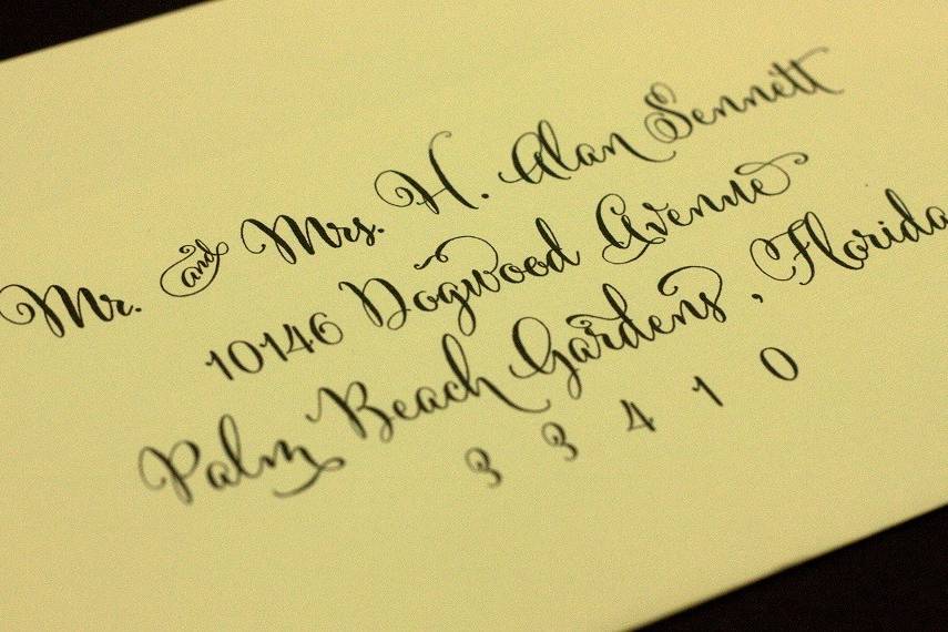 Add the finishing touch to your envelopes with our beautiful computerized calligraphy.{Cantoni}