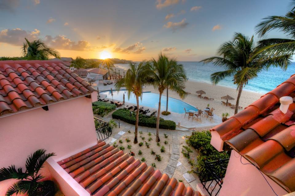 The view from an upper level of the Frangipani Beach Resort on Meads Bay, Anguilla.