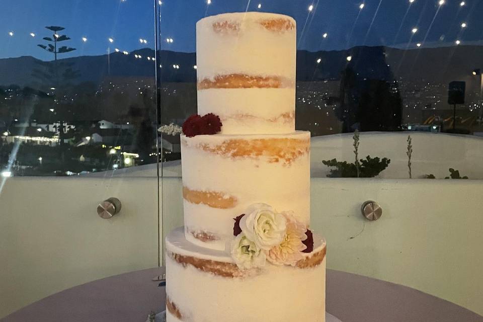 Semi-Naked Tiered Floral Cake