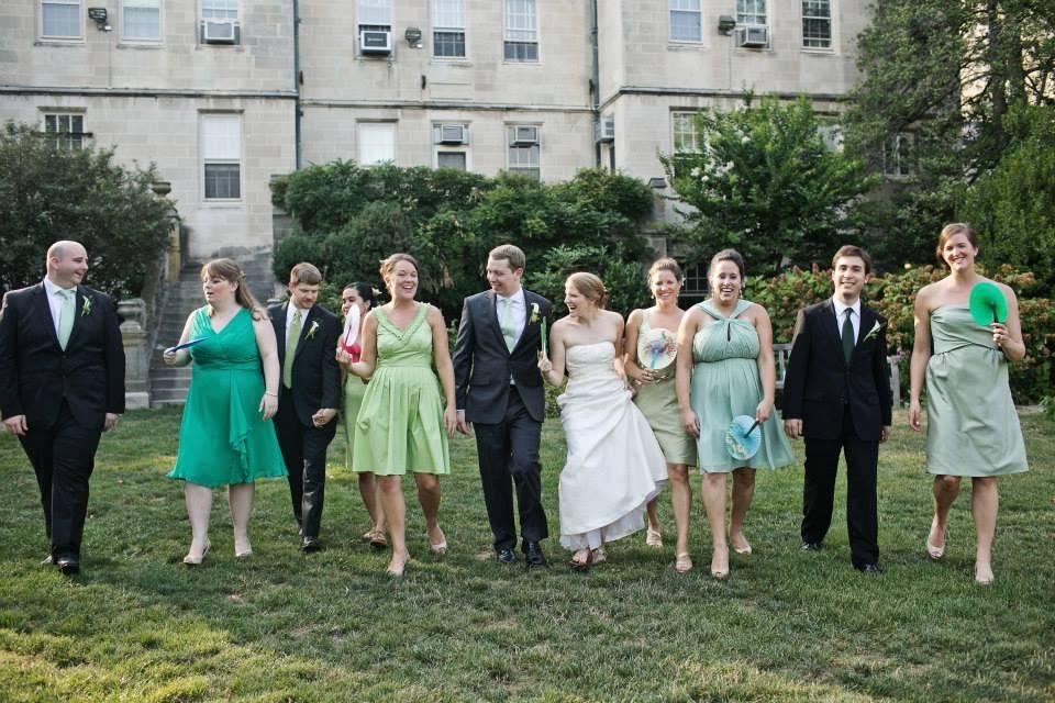 The couple with the bridesmaids and groomsmen