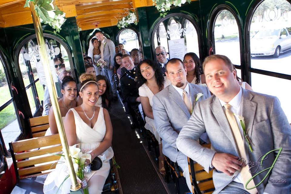 Wedding guests with the couple