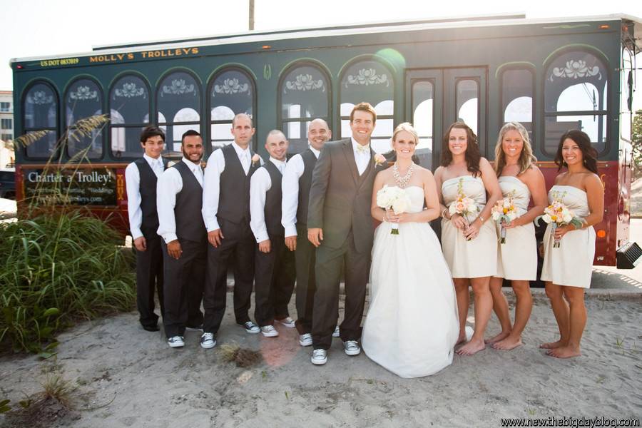 Newlyweds and wedding attendants