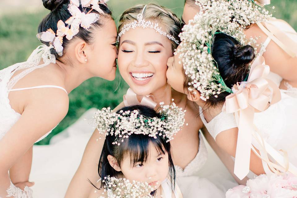 Bride and flower girls