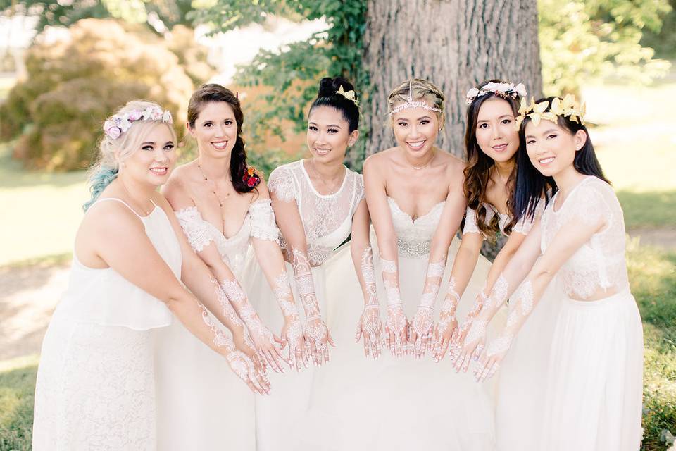 Bride and her bridesmaids