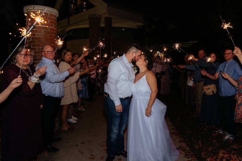 Bride and groom sparklers