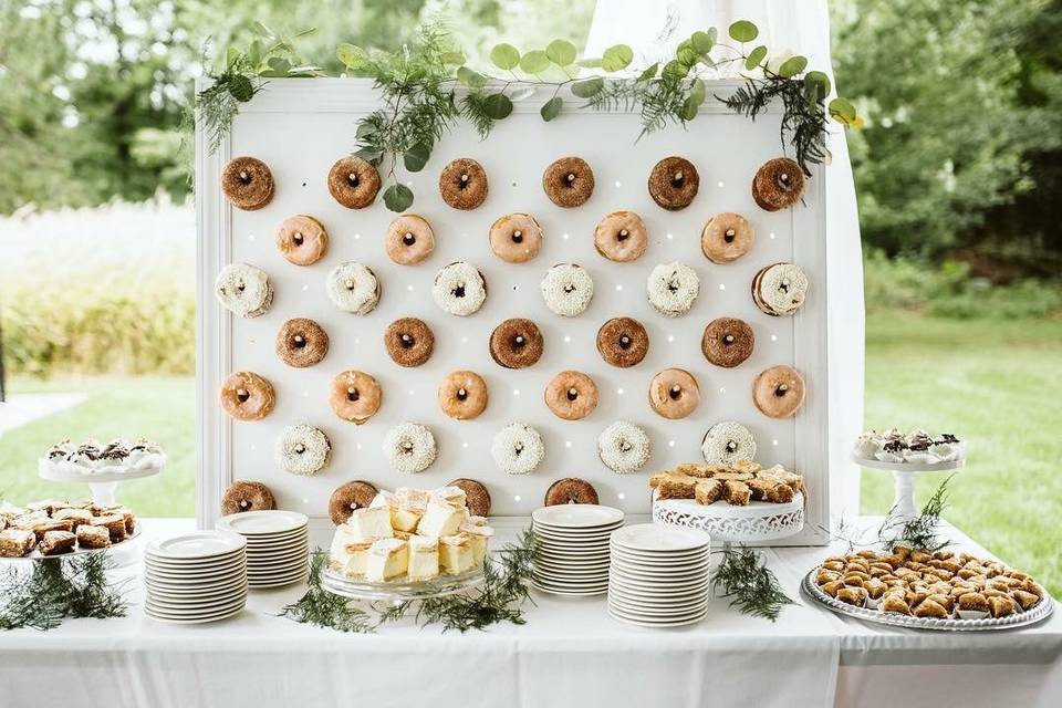 Donut wall and dessert bar