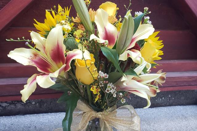 Yellow and burgandy