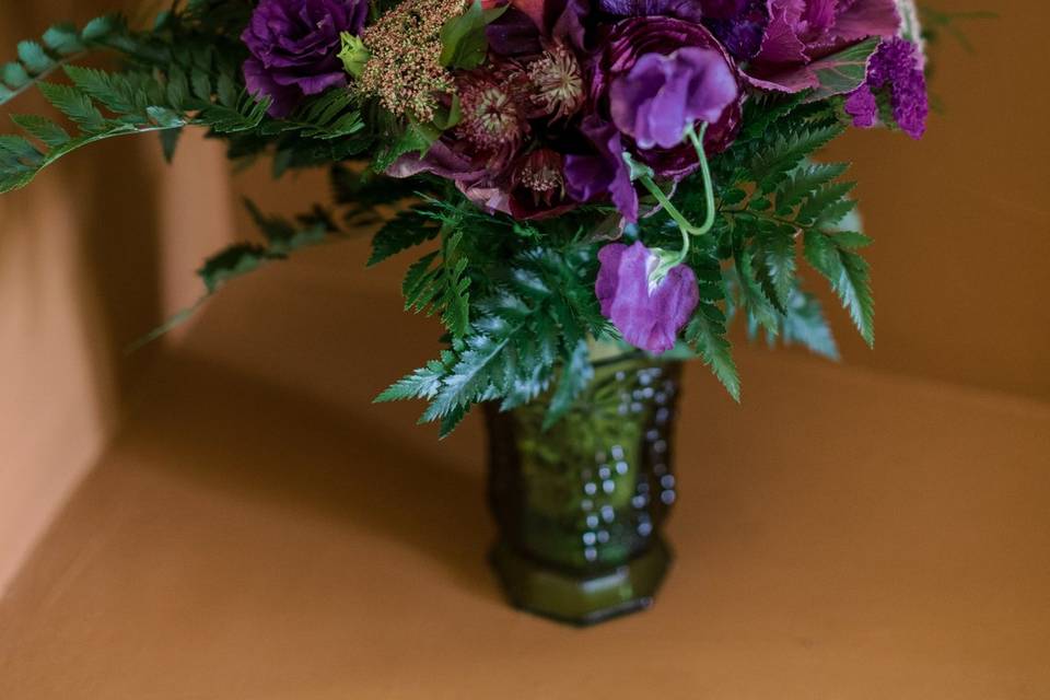 Purple bouquet in vase