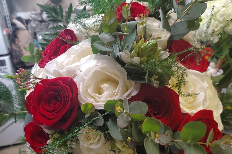 Red and white bridal bouquet