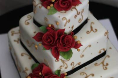 Classic offset Fondant square wedding cake with Donna Joy's Sugar flowers