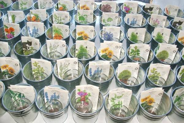 great idea for favors.  Sm. silver pots with seed packets.