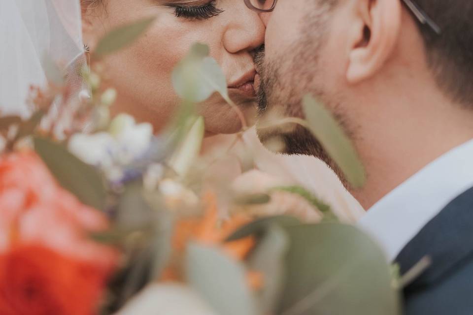 Closeup of newlyweds