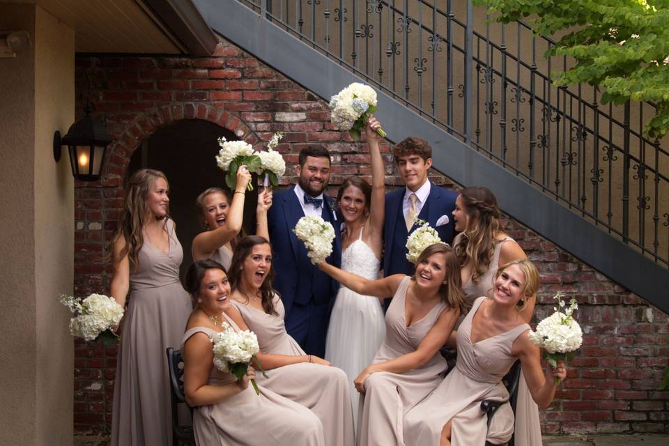 Bridal party in the courtyard