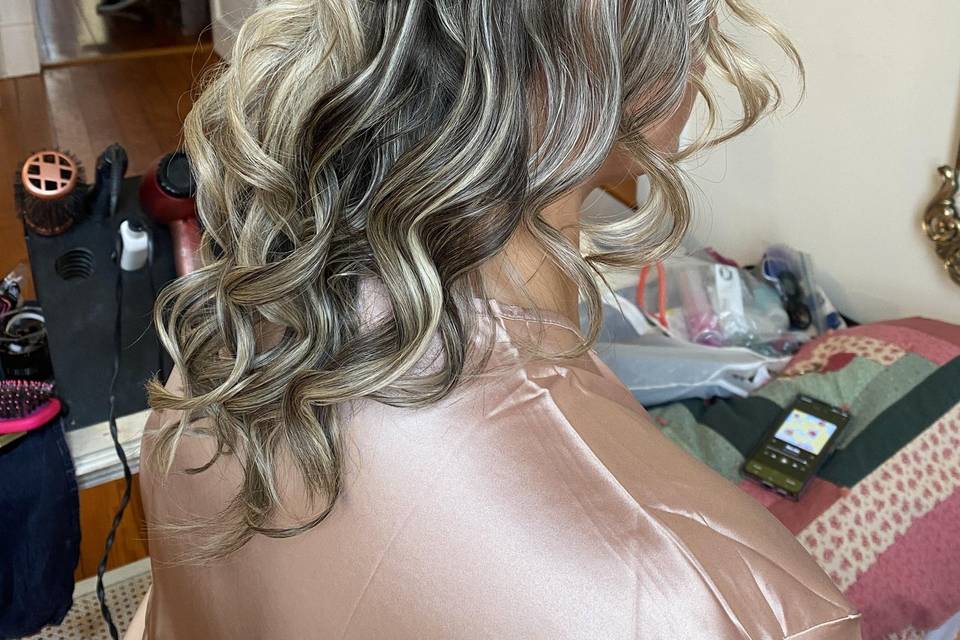 Curled updo with head piece