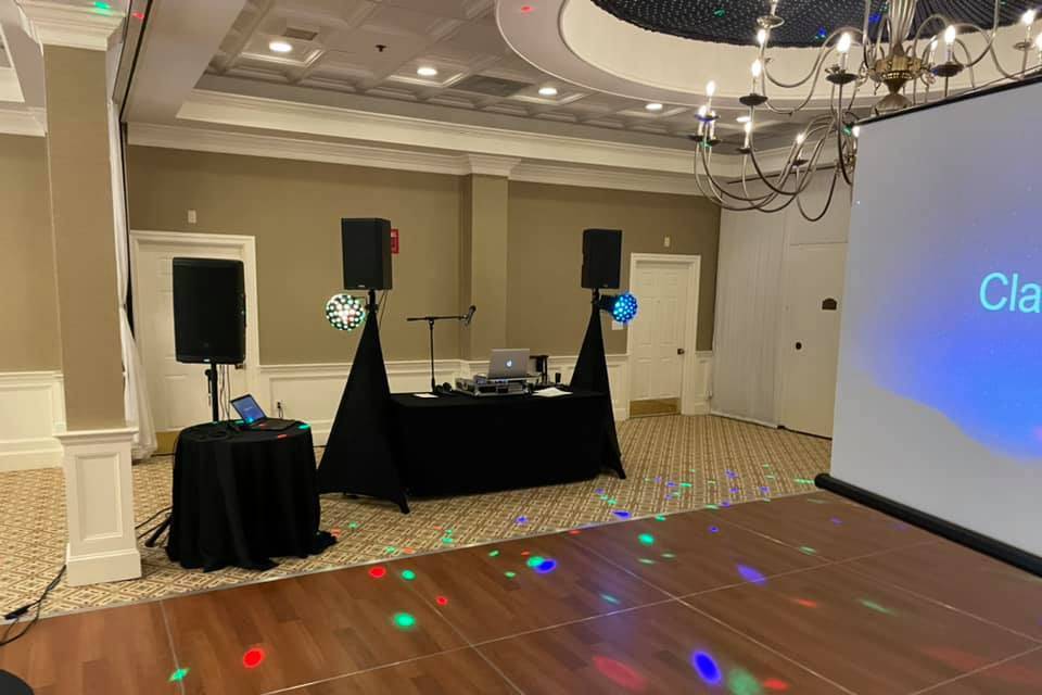 Dance floor lights and projection screen