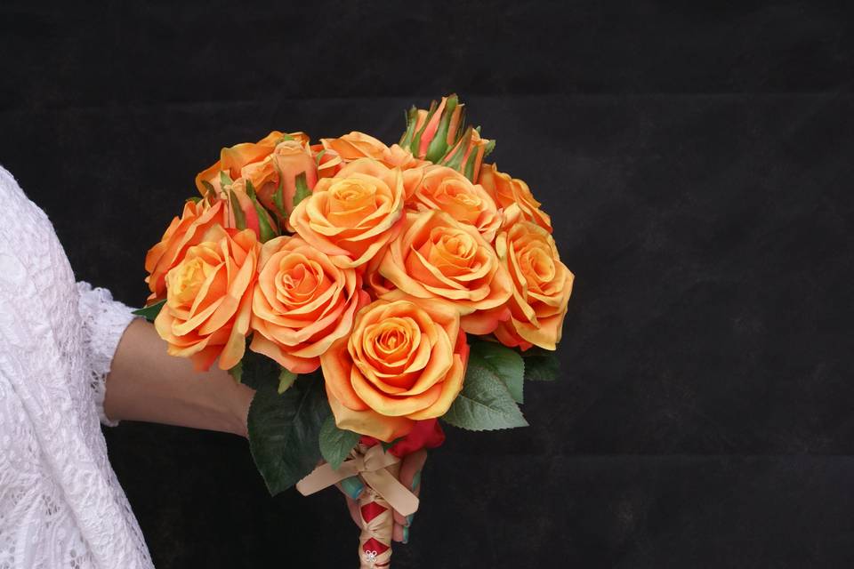 Orange silk rose bouquet