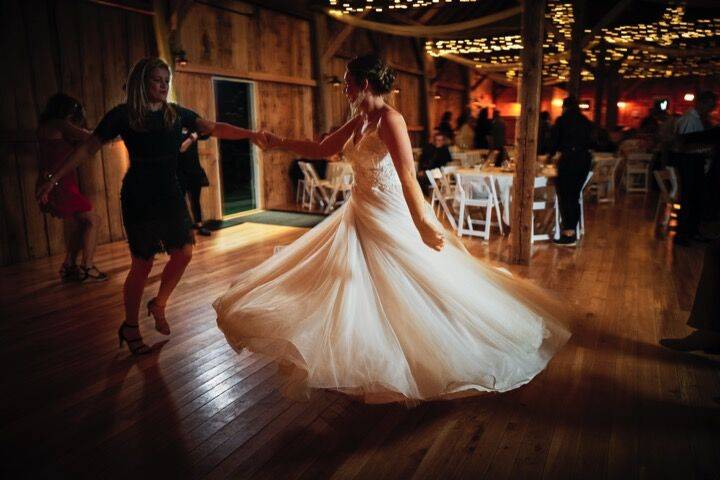 Twirling dress and happy bride