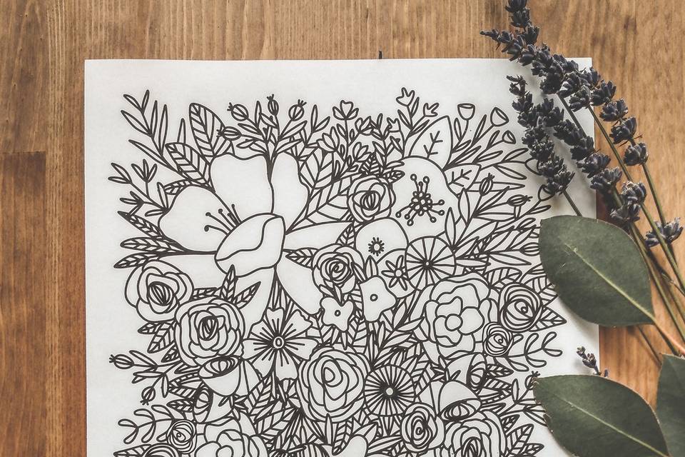 Floral wedding coloring page