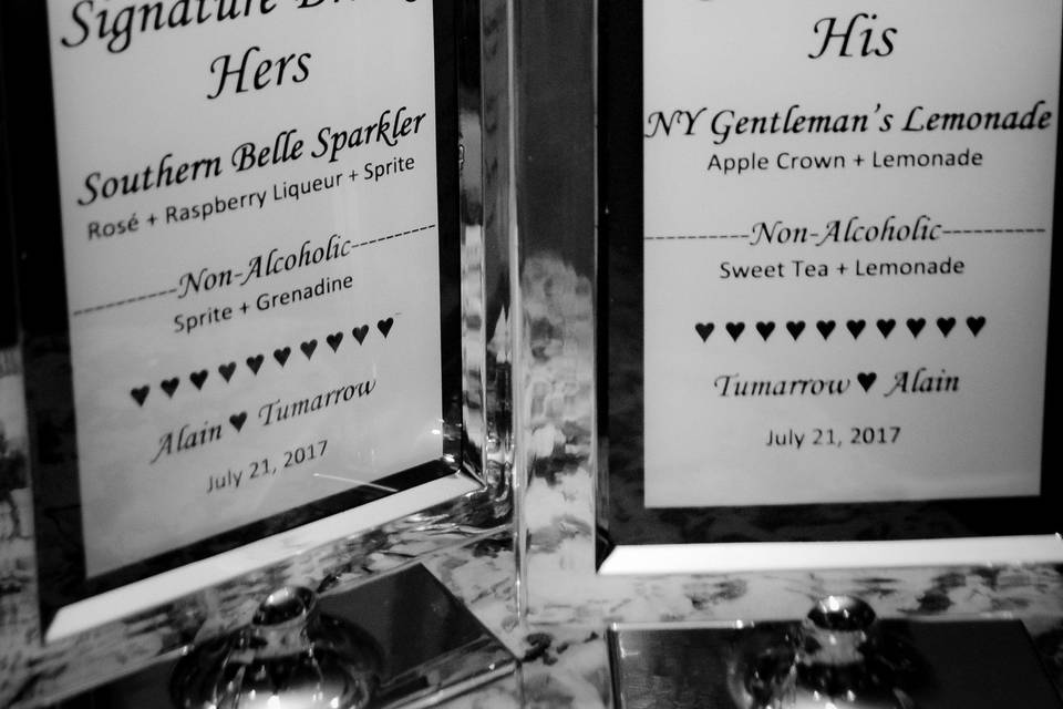 Personalized signature cocktails for the couple