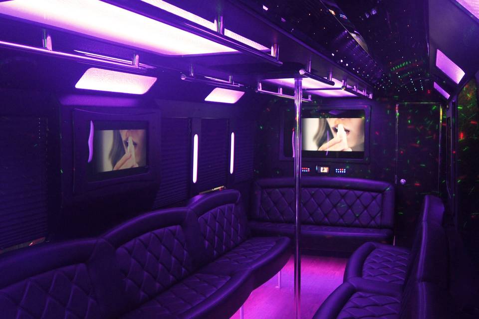 Pink lighting and leather seating