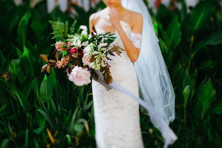 The bride holding her bouquet