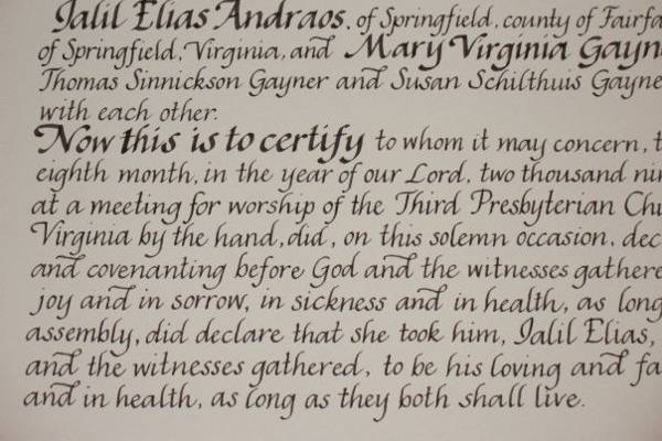 Quaker Wedding Certificate