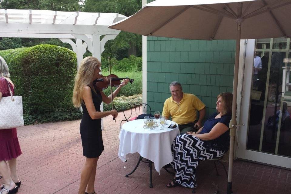 Violinist performing for an elderly couple