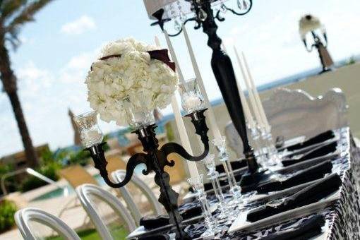 Table setup with candle centerpiece