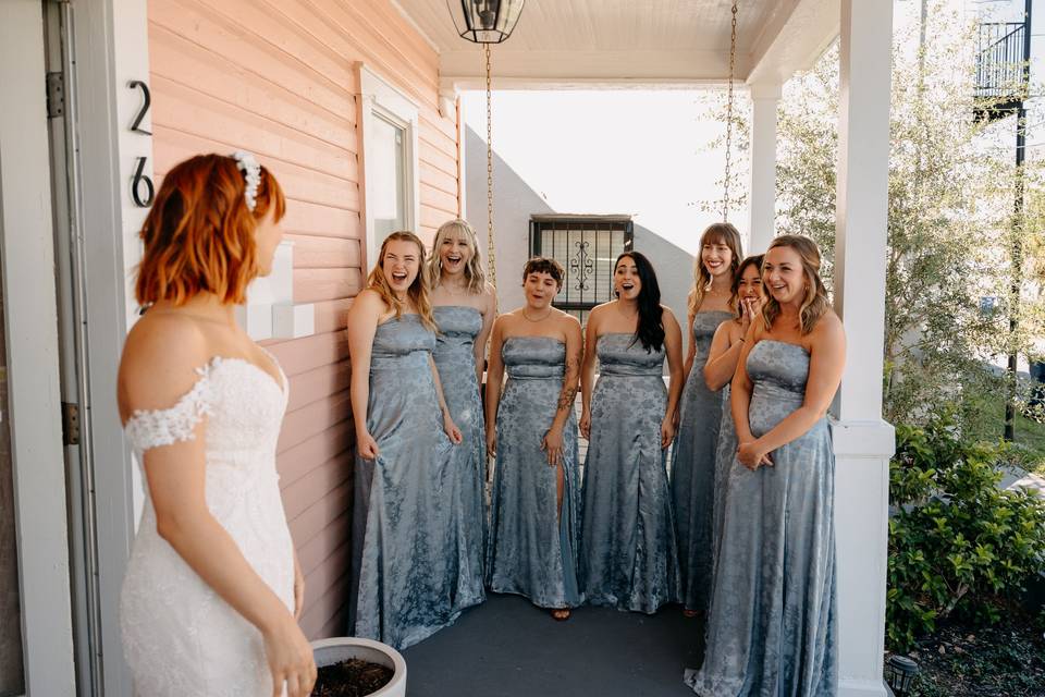 First look with bridesmaids