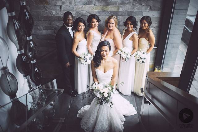 The bride and her bridesmaids