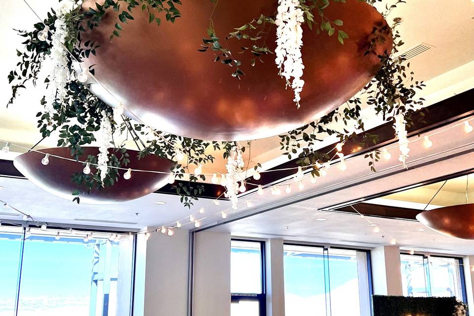 Chandelier suspended greenery