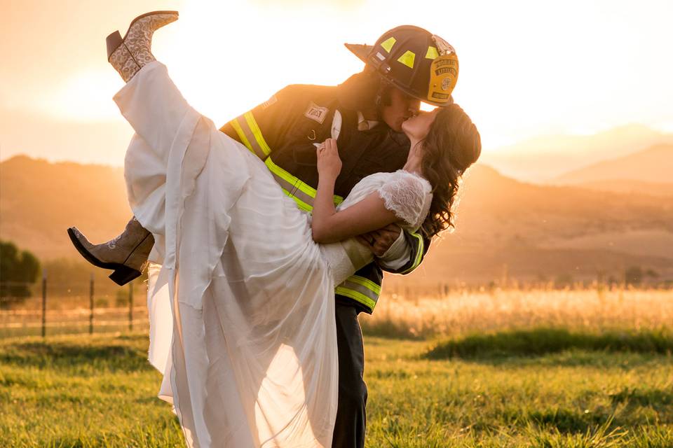 Bride and Groom firefighter