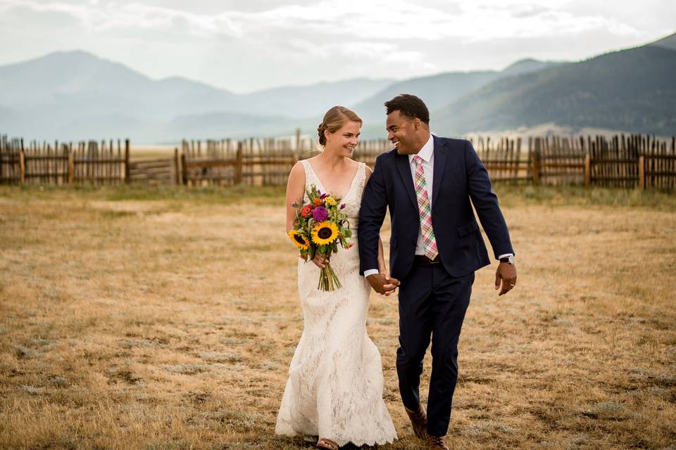 Bride and Groom with snow