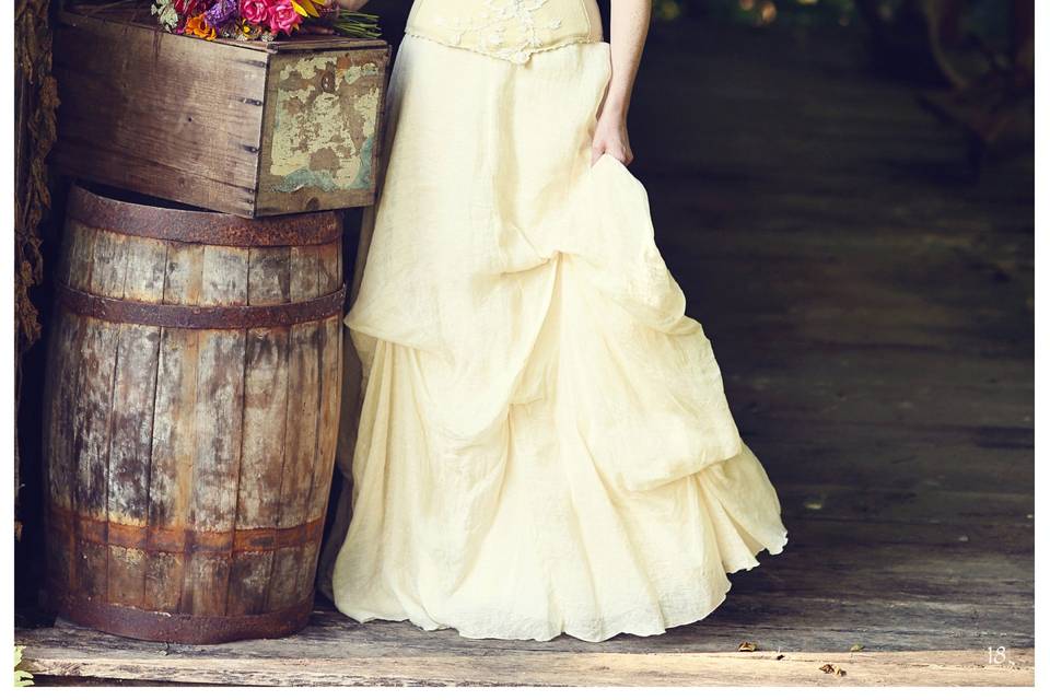 Kate Beaded Wool Wedding Bustier and Odessa Organic Linen Wedding Skirt
