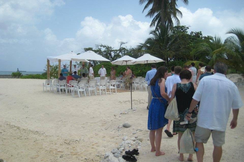 Great view of the guests taking their seats. We had canvas umbrellas to cover them from the sun.