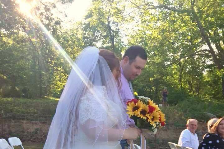 Bride and groom walking down aisle